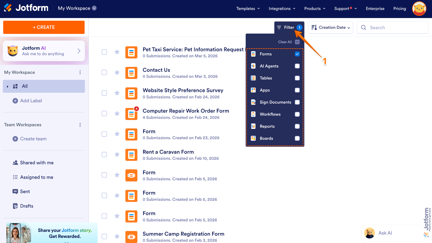 Form preview showing Toggled Content widget with a clickable heading to reveal hidden information