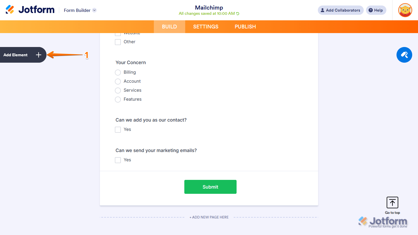 Add Element in Jotform Form Builder