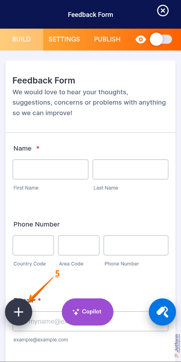 Plus icon in Form Builder of the Jotform Mobile App