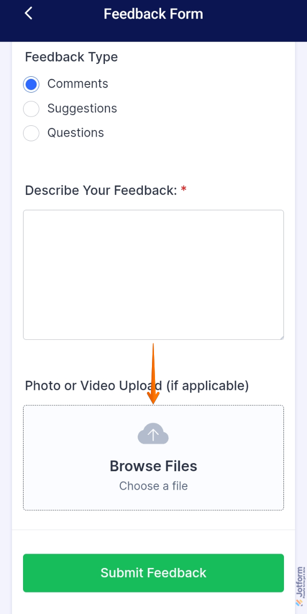 Browse Files button of the File Upload field in a demo form in Jotform Mobile App