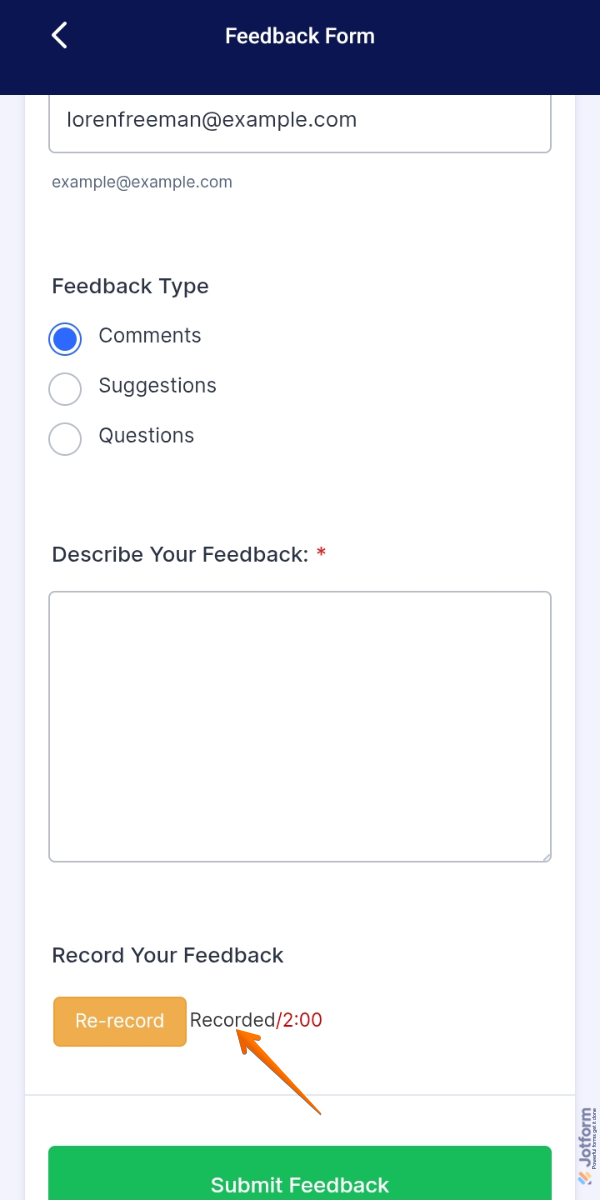 Recorded message in the Voice Recorder widget on the form in Jotform Mobile App