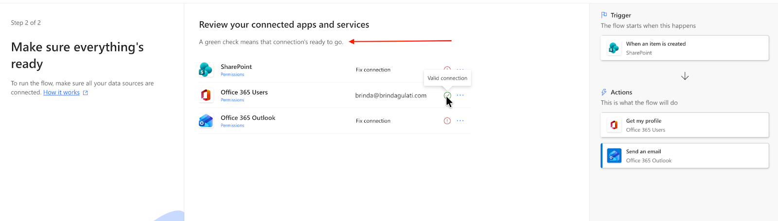 Microsoft Power Automate Connected Apps and Services Page