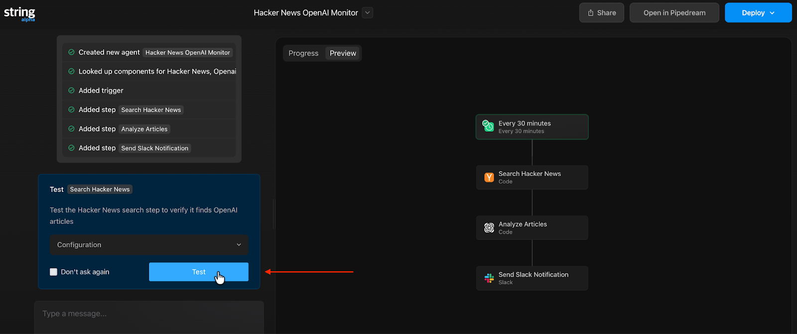Pipedream Step Testing Phase