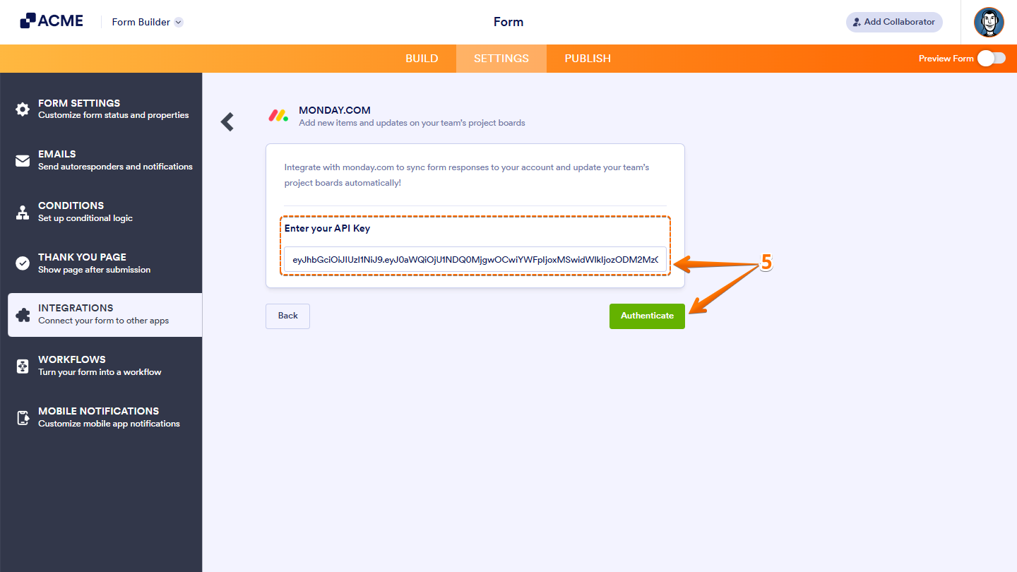 Entering and authenticating the monday