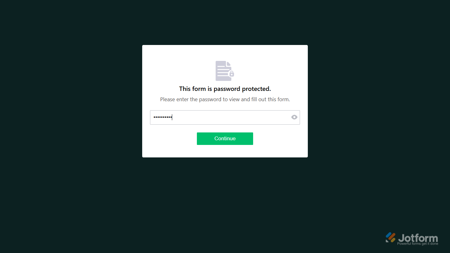 Password Protection prompt of a Jotform Demo Form