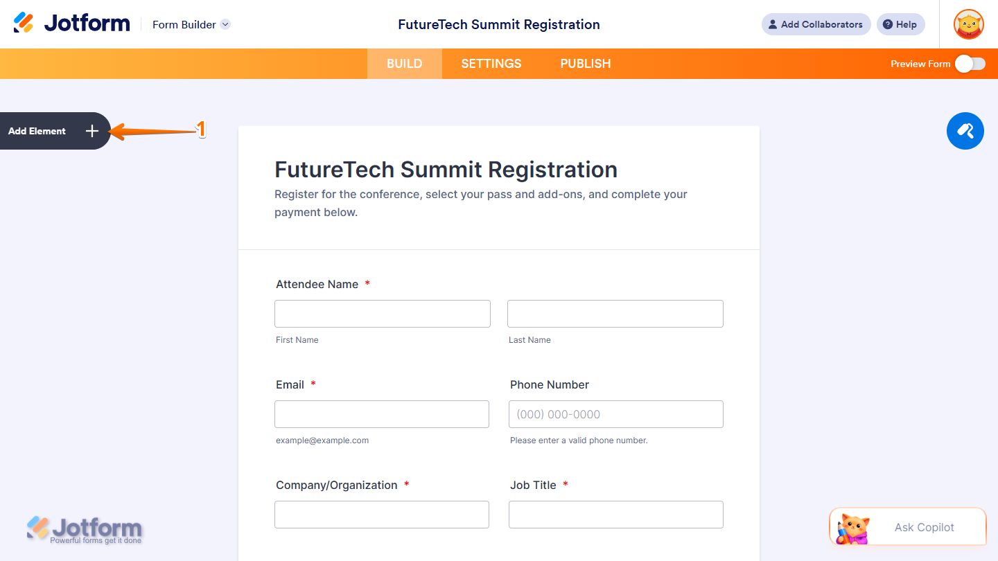 Add Elements button in Jotform Form Builder