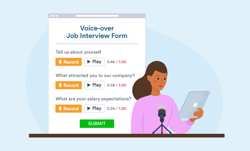 A woman filling Voice-over Interview Form