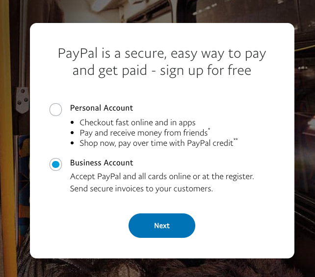 PayPal signup 