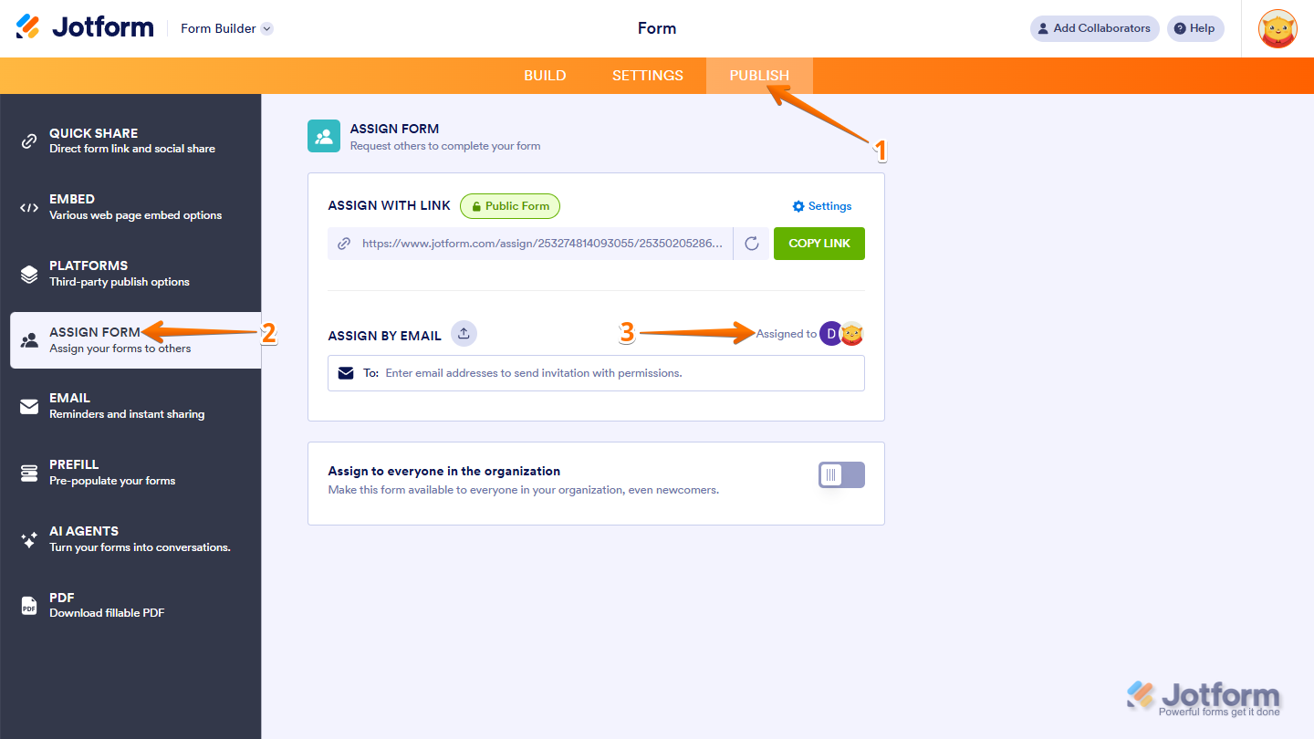 Set up reminder emails for assignees from the Assign Form settings in Form Builder in Jotform