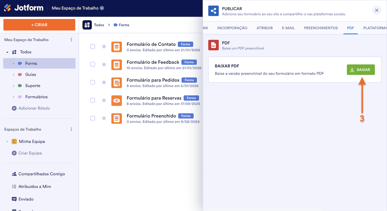 Clicando em Baixar na Aba Publicar