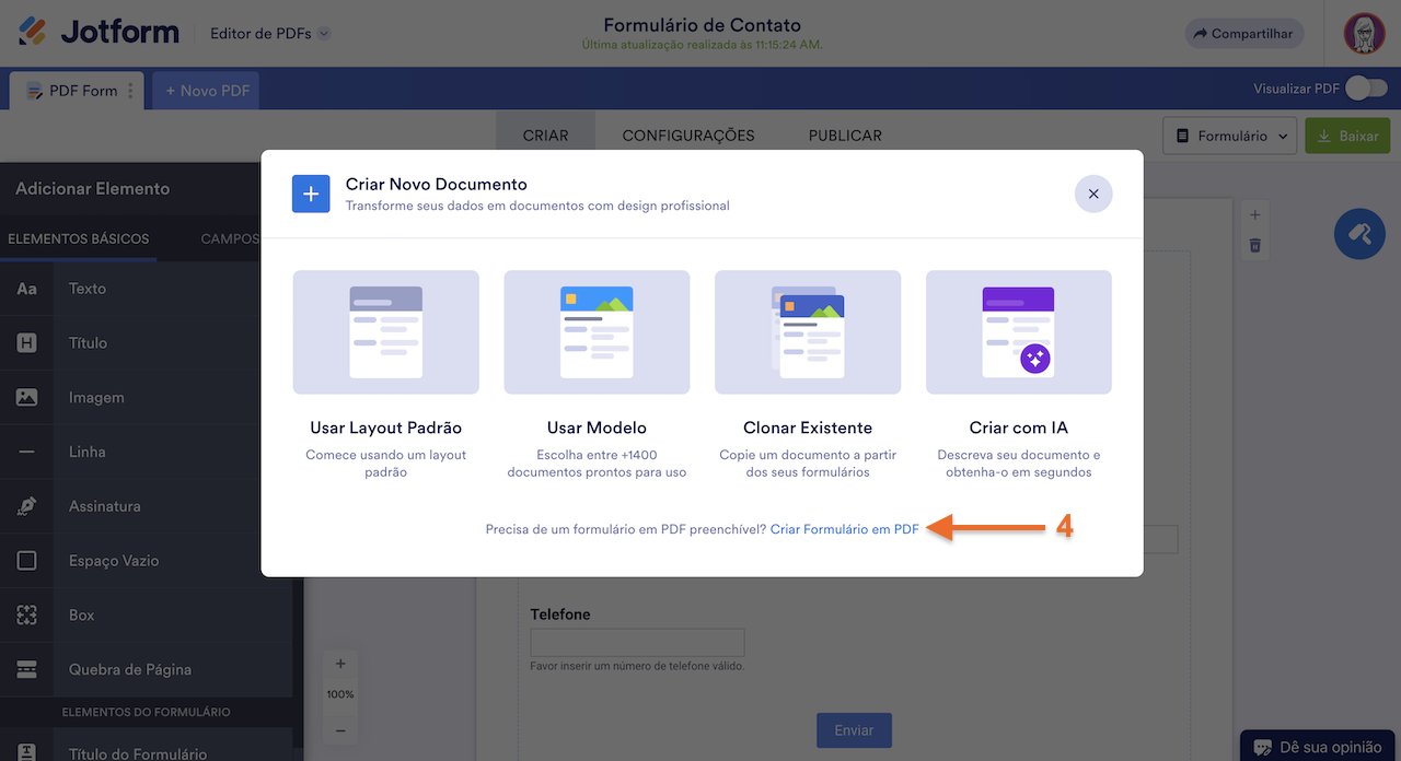 Janela Criar Novo Documento