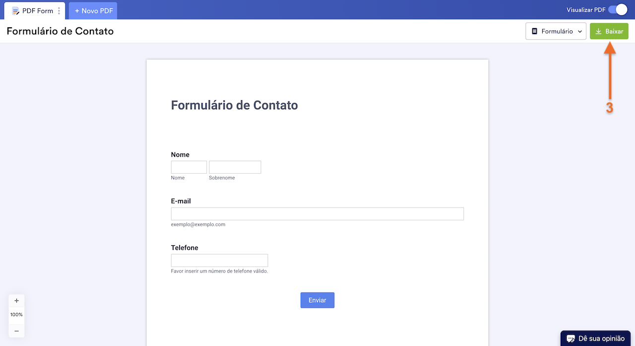 Clicando em Baixar no Editor de PDFs