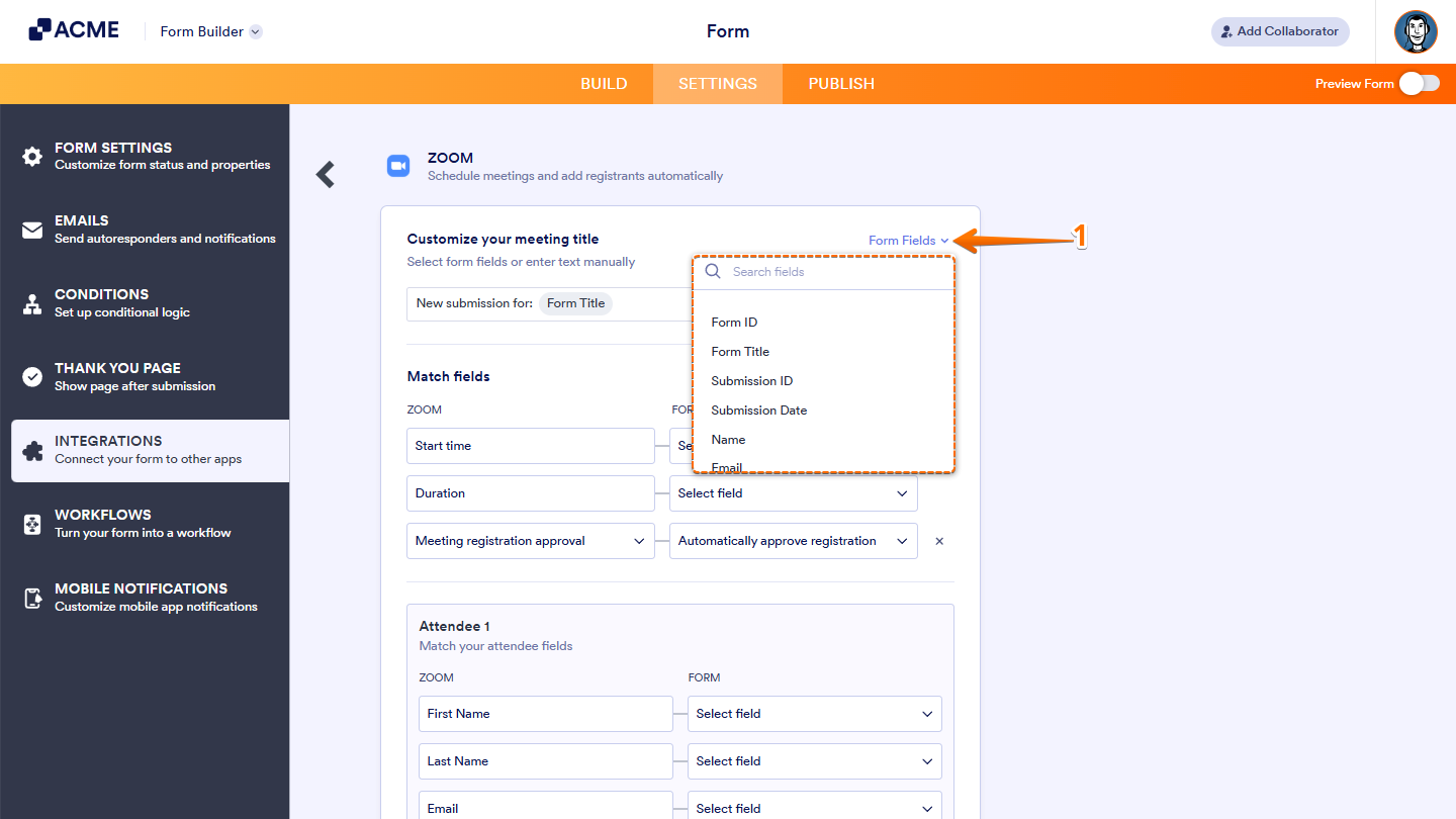 Customize your meeting title in the Zoom Integration Settings