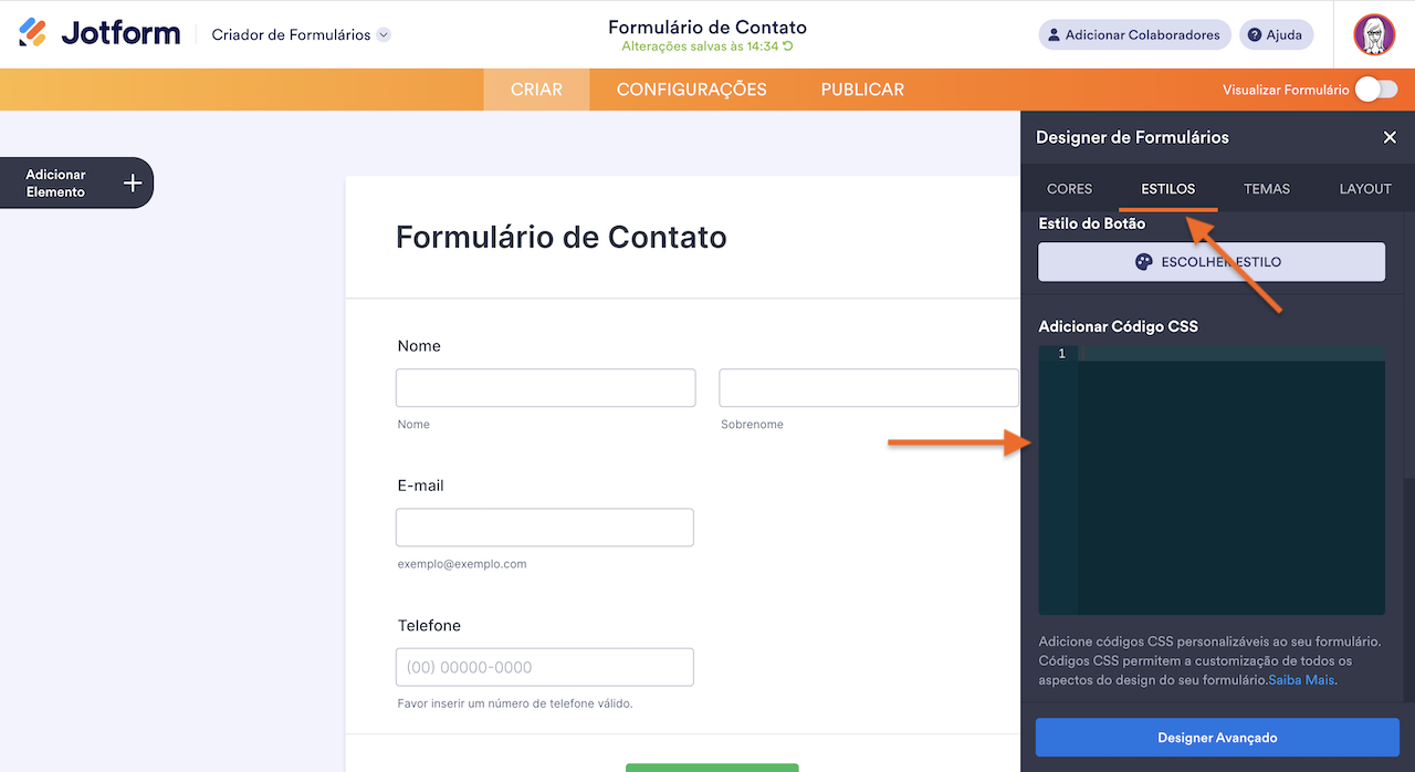 Injetando Código CSS no Formulário