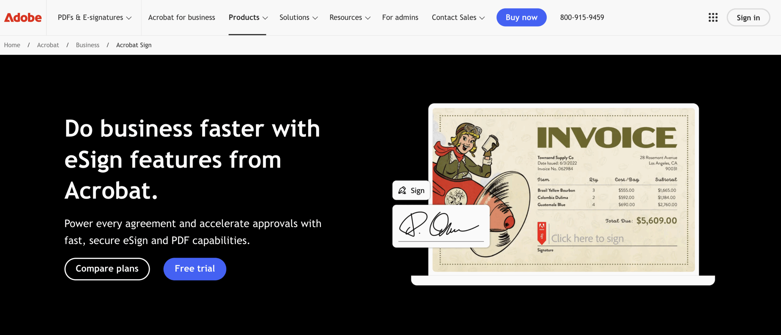 Interfaccia utente di Adobe Acrobat Sign