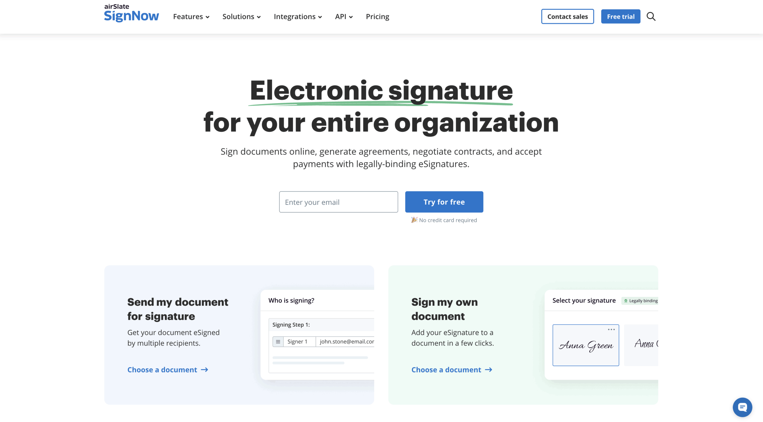 Interfaccia utente di SignNow