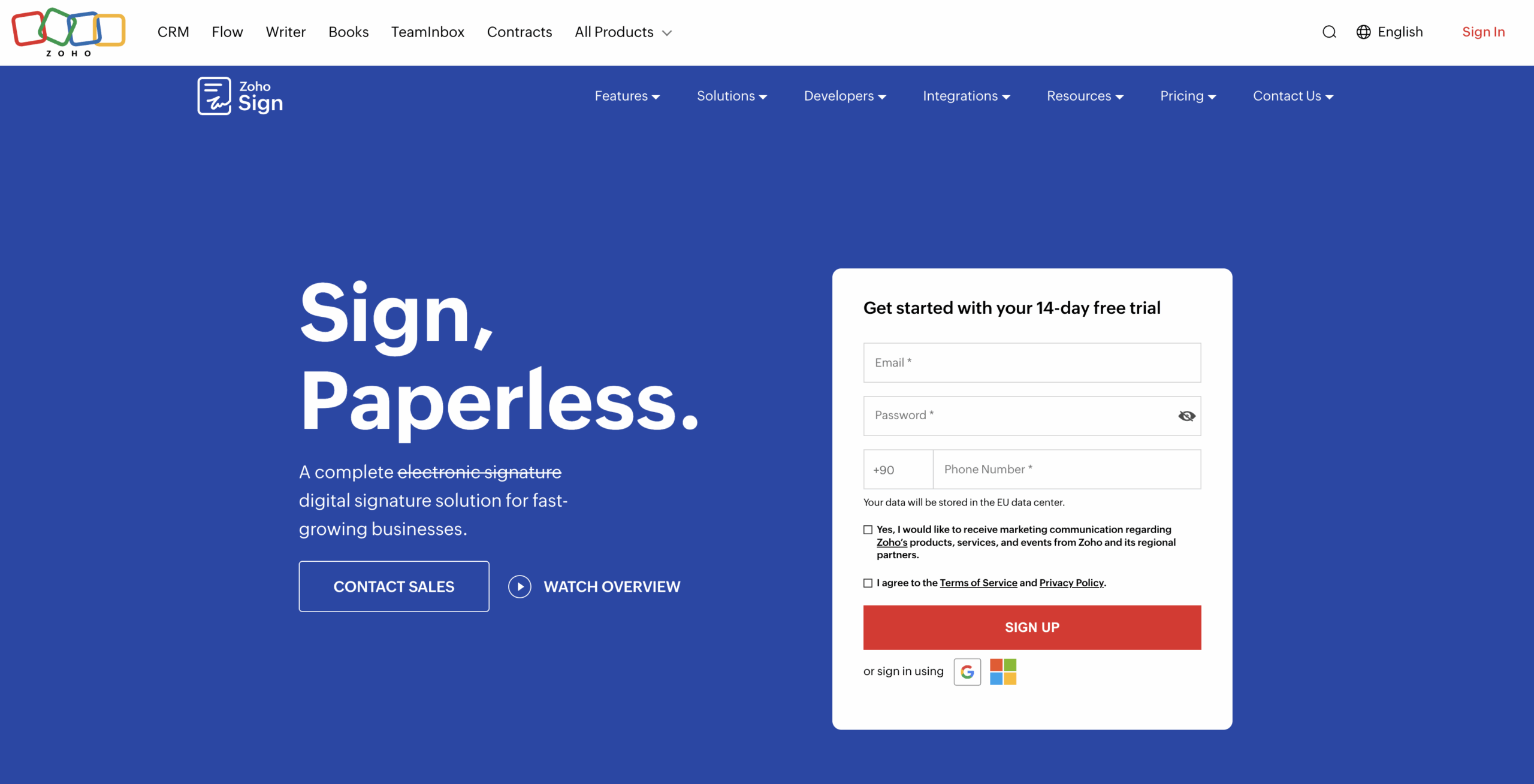 Interfaccia utente di Zoho Sign
