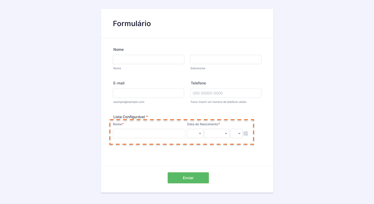 Tornando Campos da Lista Configurável Obrigatórios
