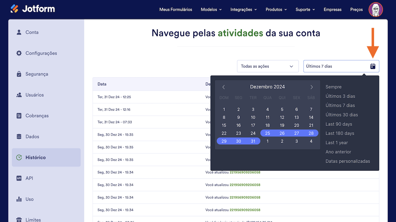 Filtros no Histórico da Conta - 1