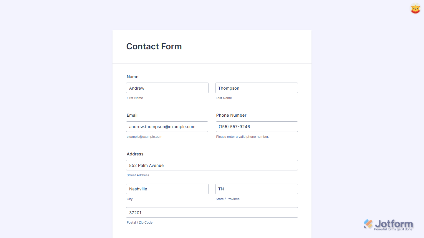 Form page showing incomplete submission draft details in Jotform