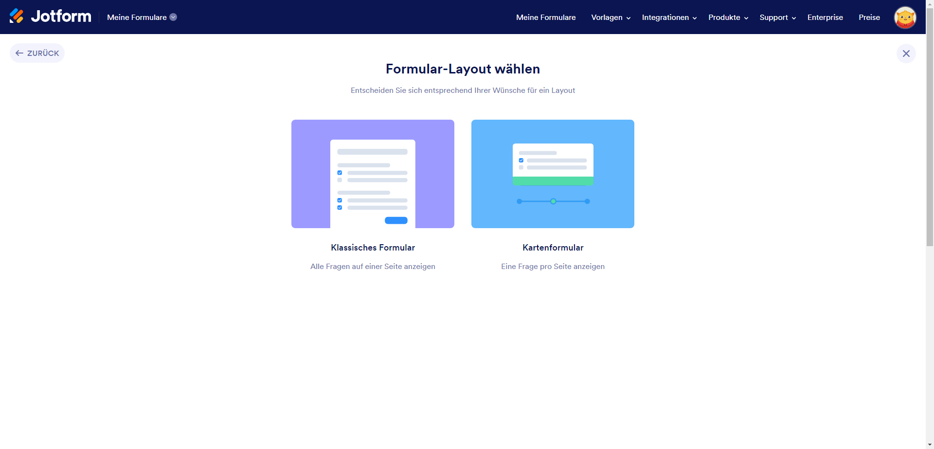 Formularlayout auswählen