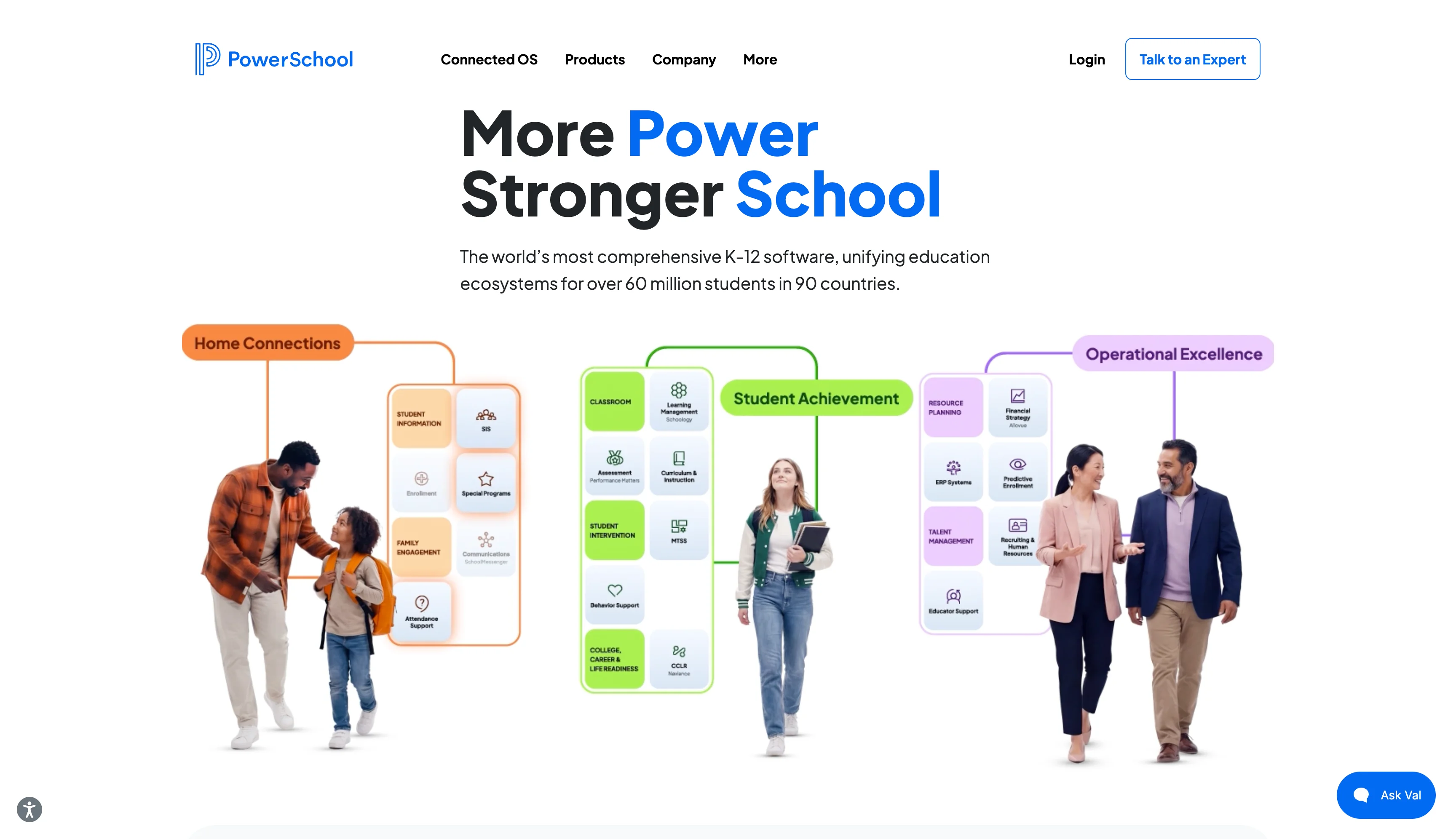 PowerSchool homepage highlighting K–12 education solutions for student achievement and school operations