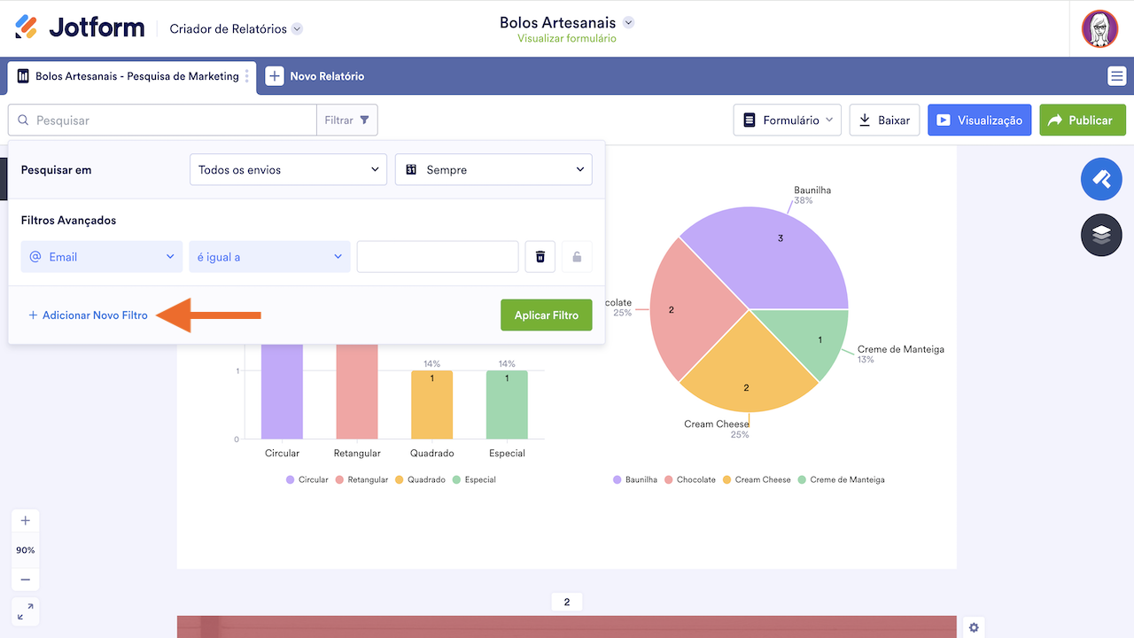 Relatórios Visuais - Adicionar Novo Filtro