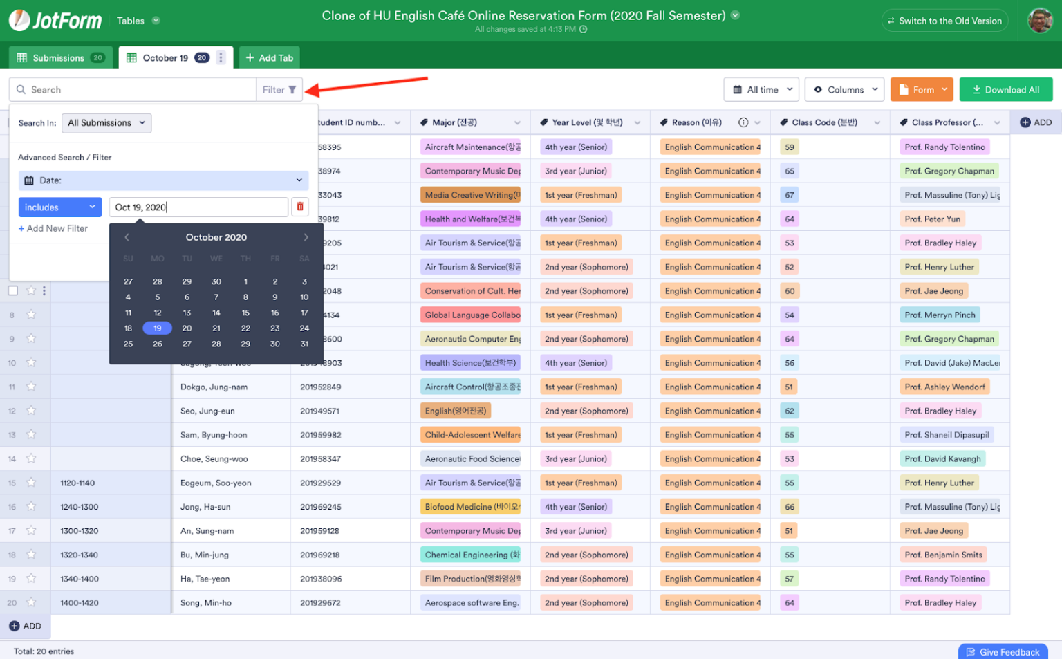 How a professor uses Jotform Tables to manage student appointments