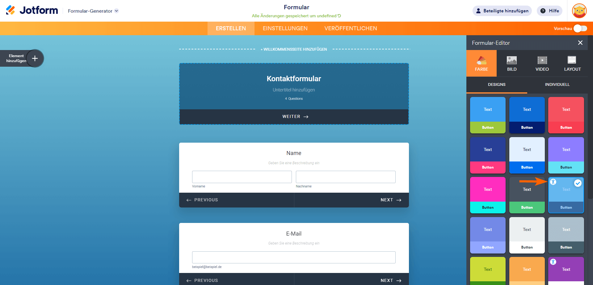 Jotform Formular Zugänglichkeit Farbschema Karte Formular