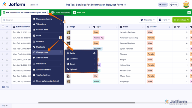 How to Change the View Type in Jotform Tables
