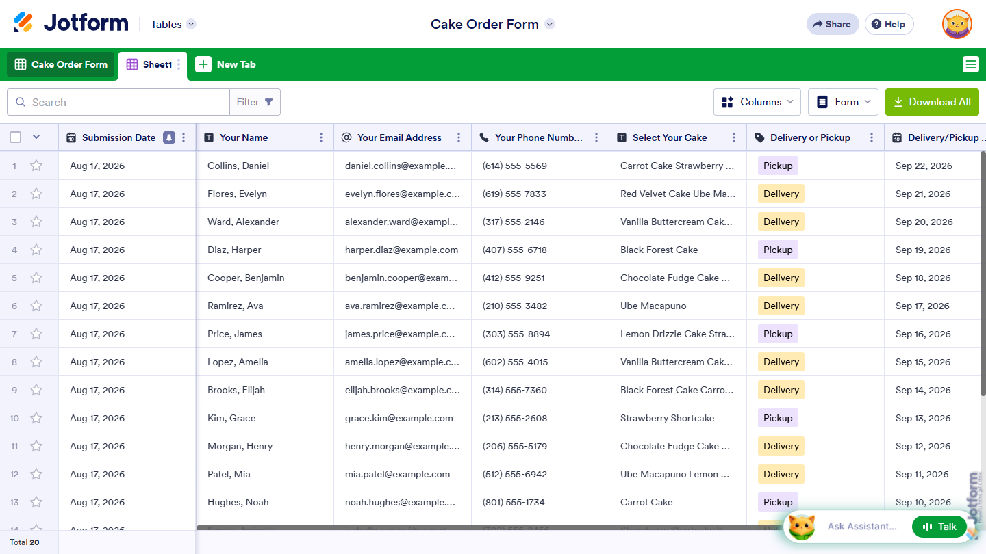 Imported data to a new tab in Jotform Tables
