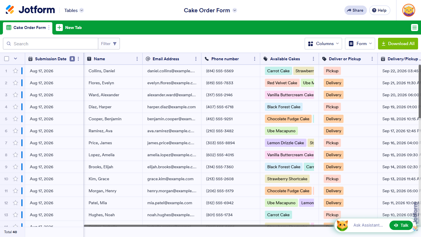 Imported data into an existing tab in Jotform Tables