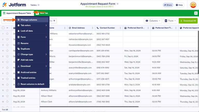 How to Show or Hide Columns in Jotform Tables
