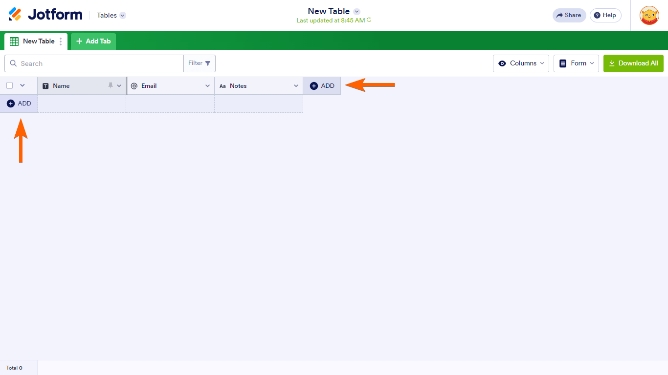 How to Create a Blank Table in Jotform Tables
