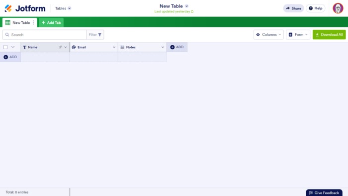 How to Create a Blank Table in Jotform Tables