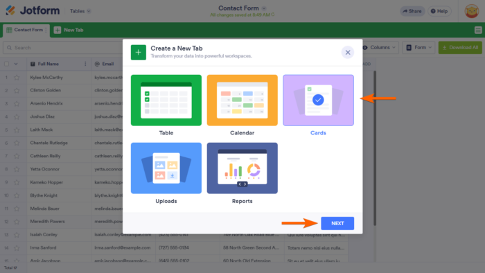 How to Add a Cards View in Jotform Tables