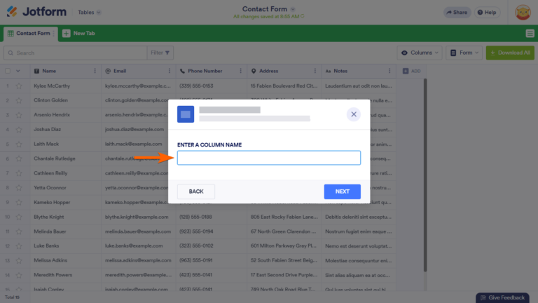 How to Add and Organize Columns in Jotform Tables