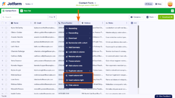 How to Add and Organize Columns in Jotform Tables