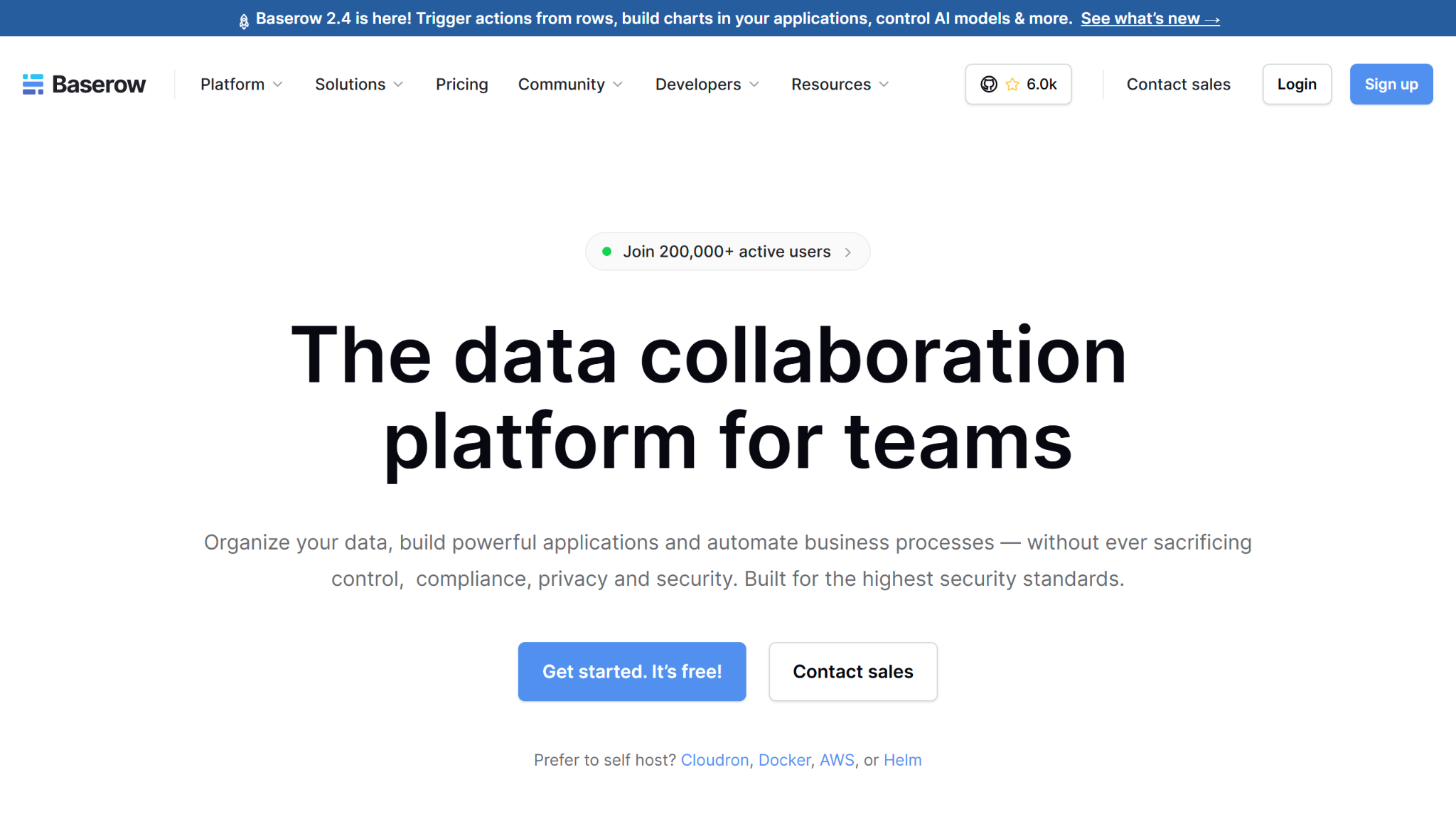Baserow Landing Page
