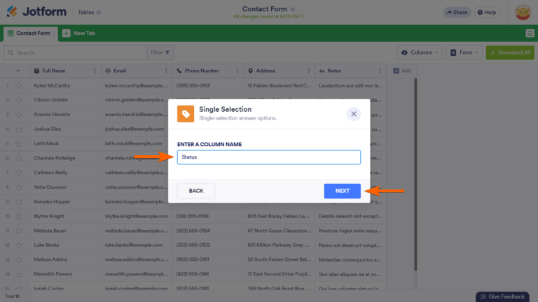 How to Create a Dropdown List in Jotform Tables
