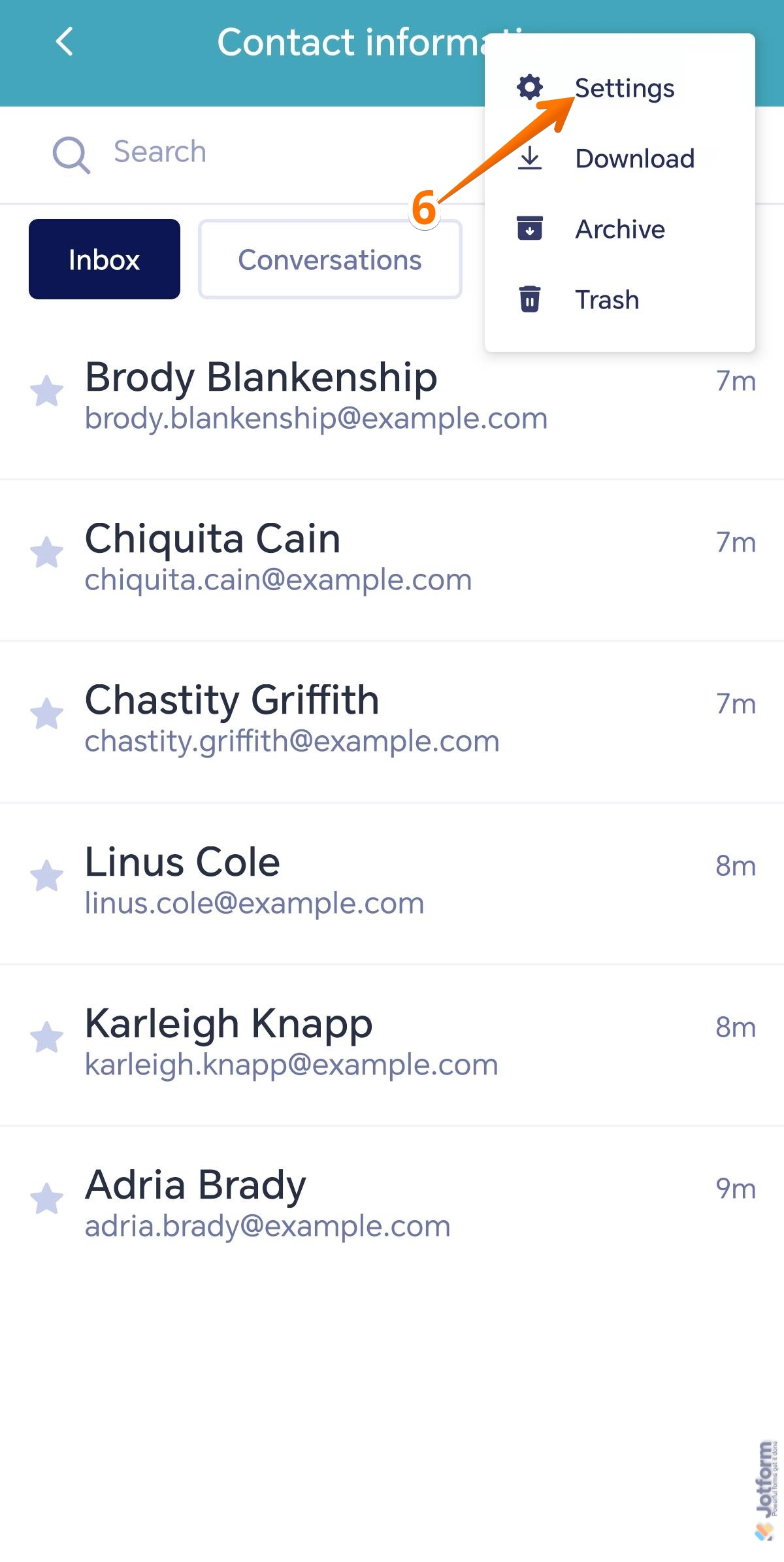 Settings option in the Inbox menu of the Jotform Mobiles Forms app