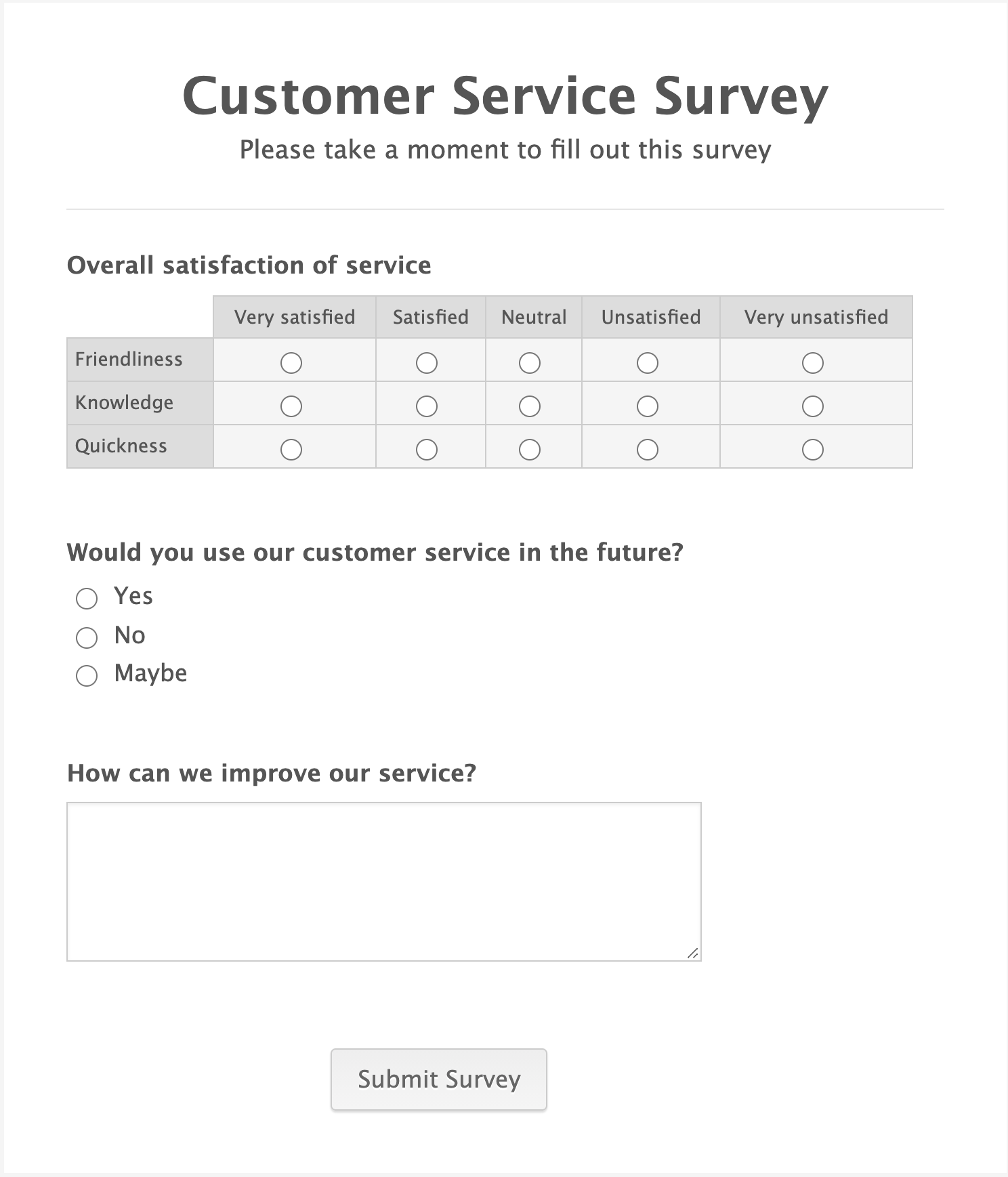 Customer Satisfaction Survey Form Template  JotForm Throughout Customer Satisfaction Report Template
