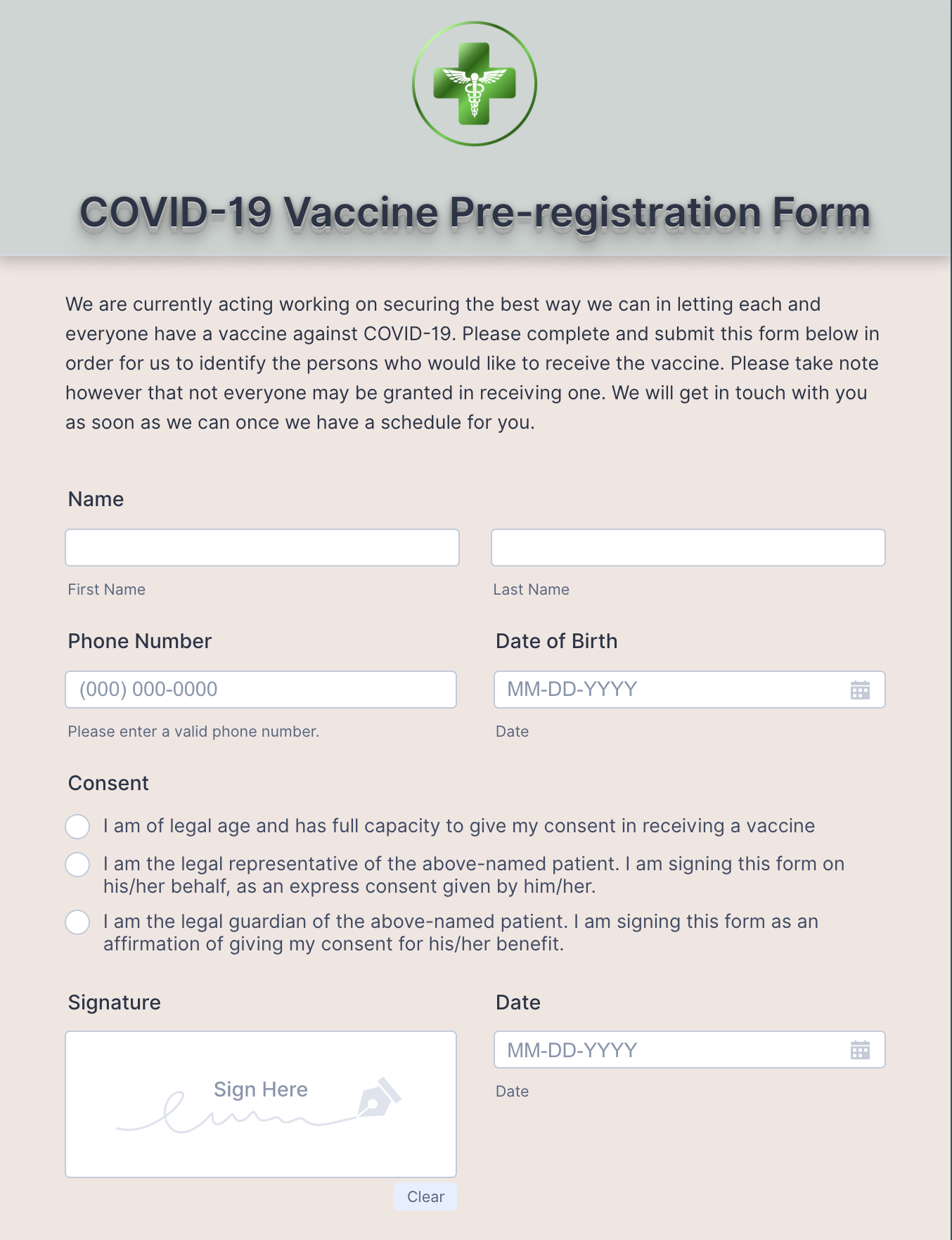pre travel vaccination form