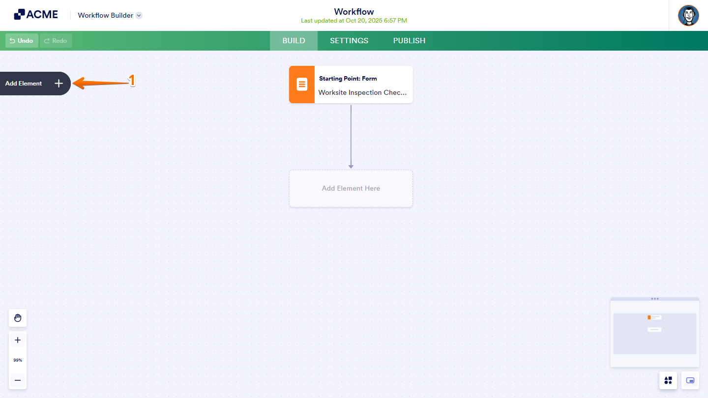 Add Element Button in Workflow Builder
