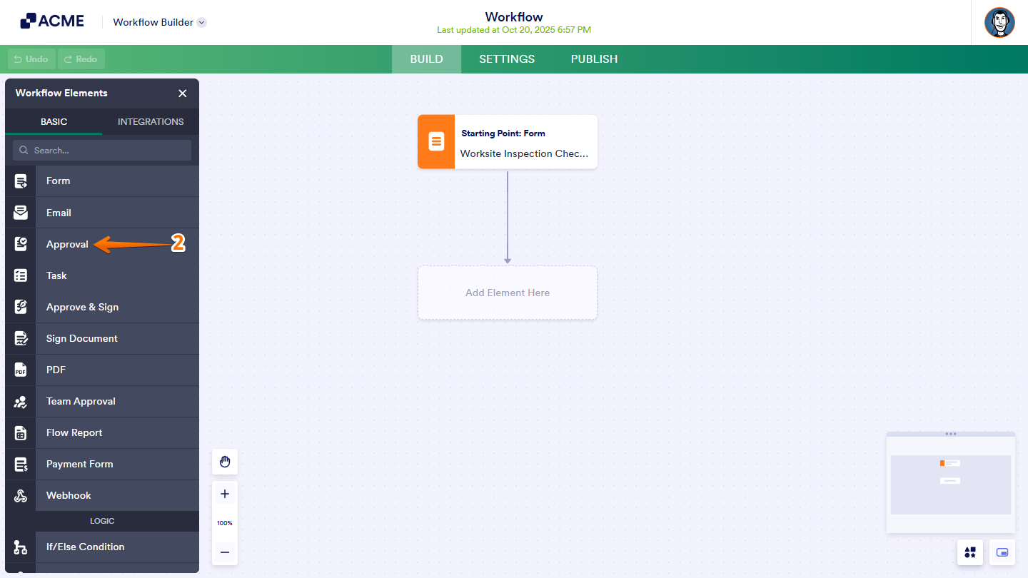 Approval Element in Workflow Elements of Workflow Builder