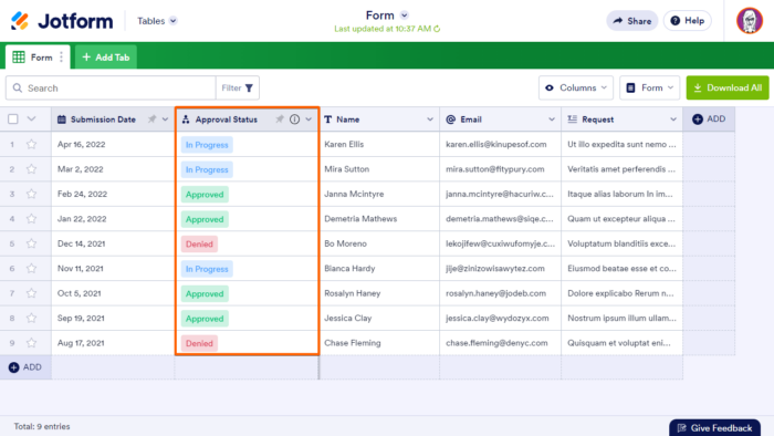 How to Track the Approval Process in Jotform Tables