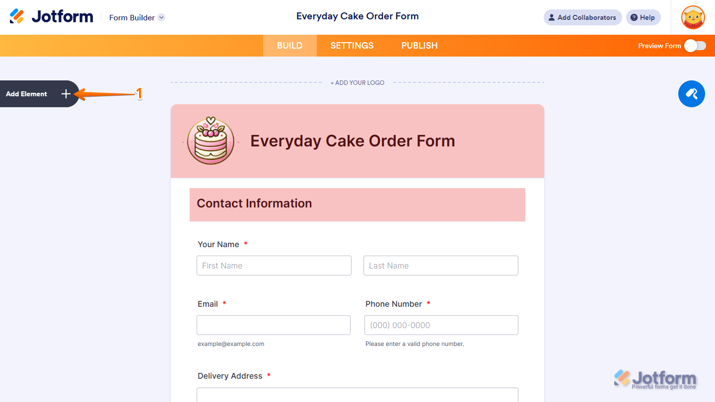 Add Element button in Jotform Form Builder