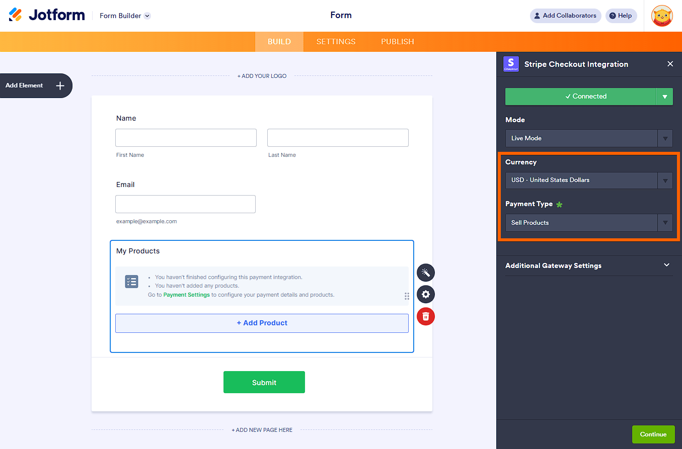 Payment and currency options in the Stripe Checkout integration settings