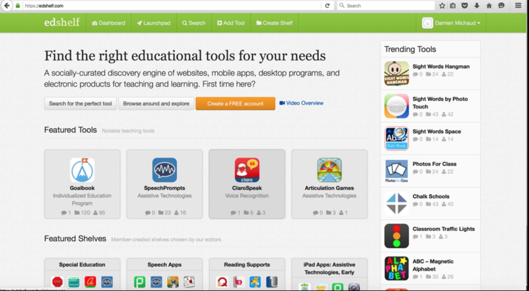 Search for the best educational tools for your needs using edshelf
