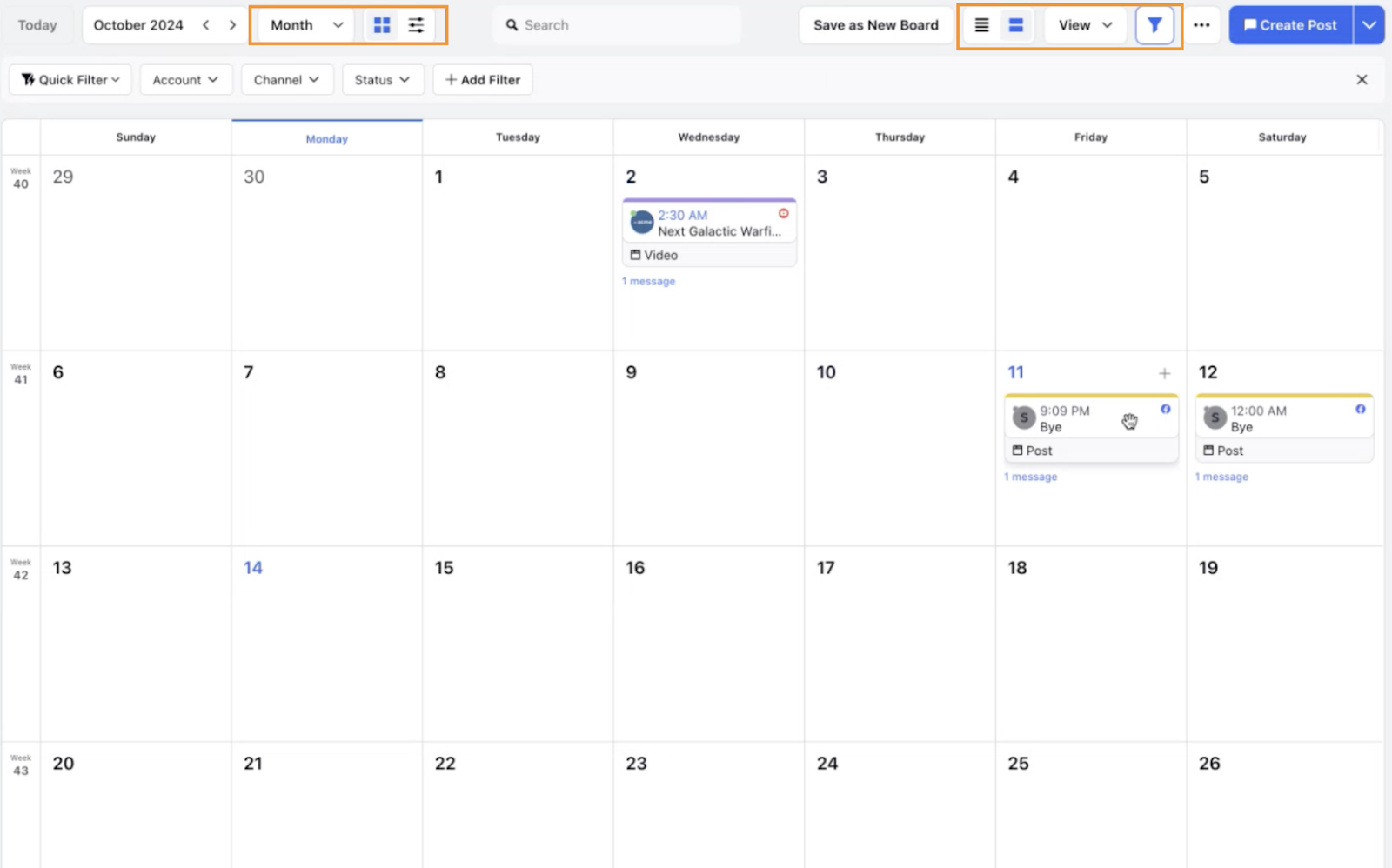 Sprinklr Calendar View